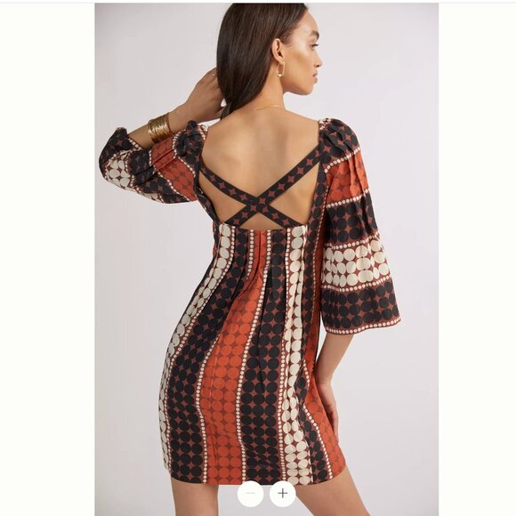 Anthropologie Brown Abstract Motif Mini Dress Size 12 like new - Picture 4 of 5